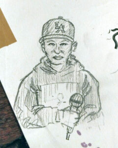 Pencil drawing of DuB & Down with the Blues. Drawn by Andrew Attwell.